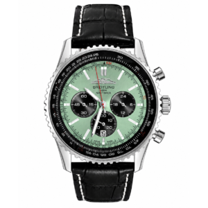 Luxury Chronograph Men's Watch – Green Dial & Black Leather Strap/(armyfashionbd)