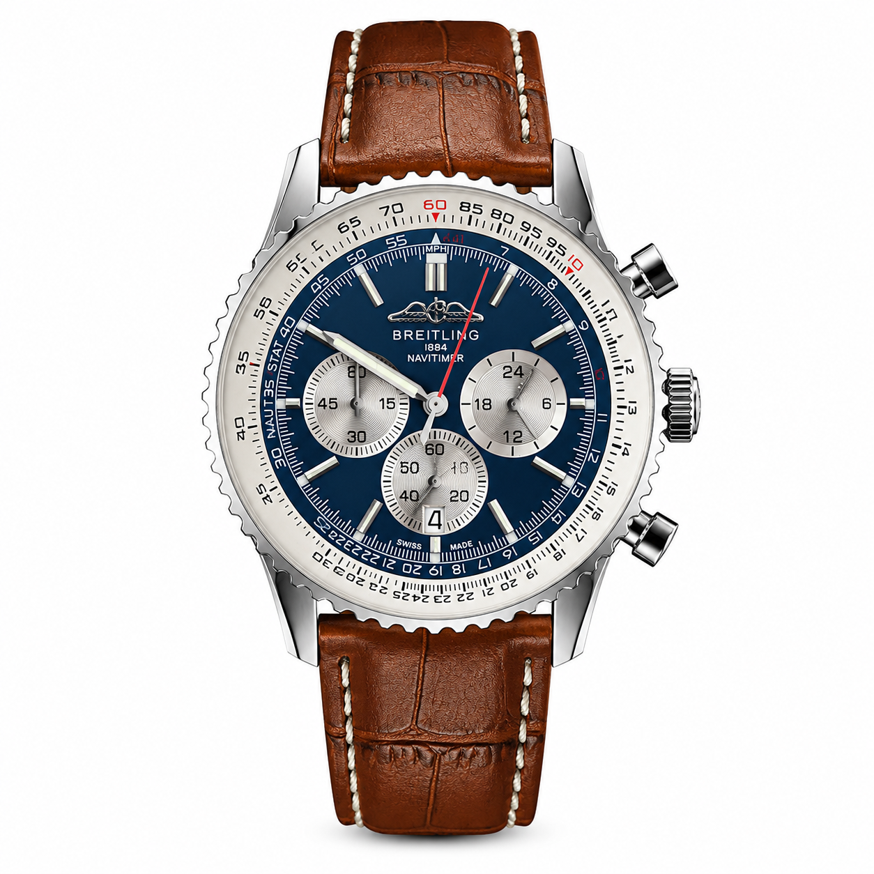 Luxury Chronograph Men’s Watch – Blue Dial & Brown Leather Strap/(armyfashionbd)